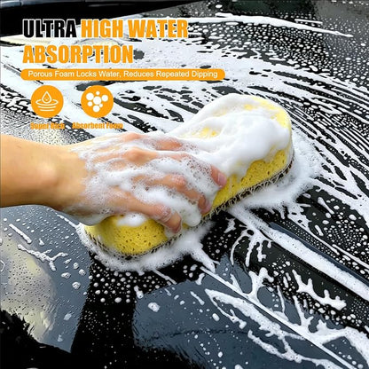 Car Wash Sponge 2 Pack - Large Plush Scratch-Free Cleaning Sponges, High Foam Long-Hair Microfiber Wash Sponge for Cars Trucks SUVs & Household Use