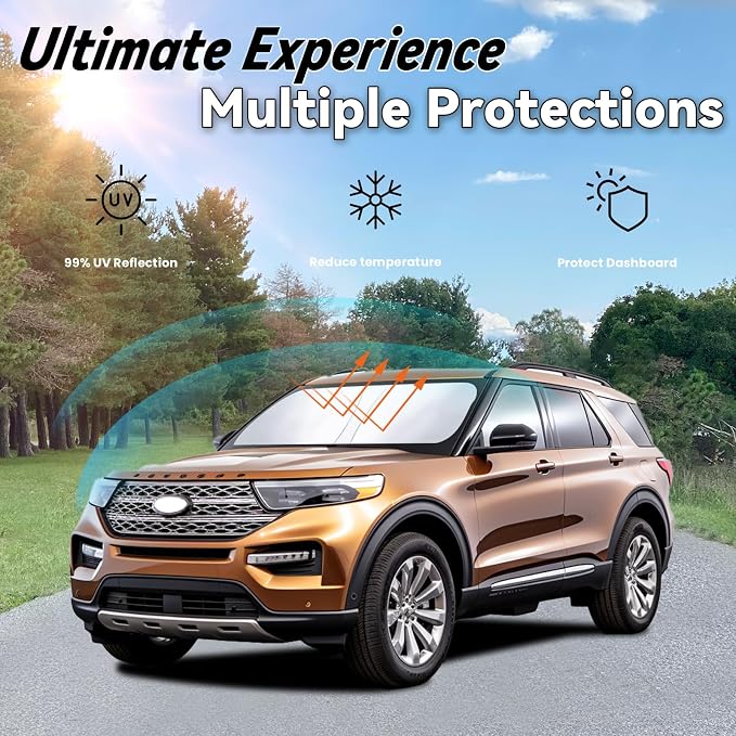 Windshield Sun Shade for Ford Explorer 2012-2019, Car Front Window Sunshade with 240T Sun Visor Protector Blocks UV Rays Heat Sun Shield Accessories