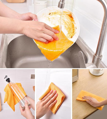 Microfiber Cleaning Cloth Roll–100 Pack, Tear Away Microfiber Towels, Reusable, Washable, Scratch-Free, Kitchen Towels for Car, Home, Kitchen, Glass, Dishes(Tangerine Yellow)