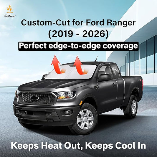 EcoNour Windshield Sunshade Compatible for Ford Ranger 2019-2024 2025 2026, Sun Visor for Front Windshield & Window Sun Shade Cover, UV Heat Blocker & Protector, Car Accessories