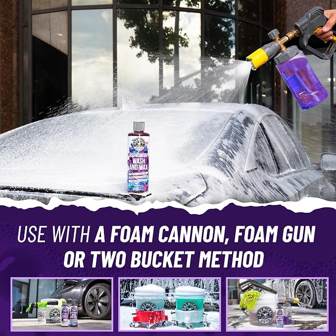 Chemical Guys Extreme Bodywash & Wax Foaming Car Wash Soap - Soap for Foam Cannons, Foam Guns, or Bucket Washes for Cars, Trucks, Motorcycles, RVs, and More, Grape Scent - 16 oz