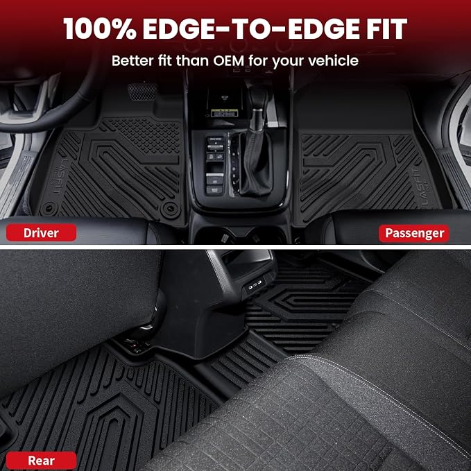 LASFIT Floor Mats & Cargo Mat for Honda HRV 2016-2022 (AWD Model), All Weather TPE Custom Fit HR-V Floor Liner Accessories, 1st & 2nd Row & Trunk Mat Full Set, Black (Not for FWD)