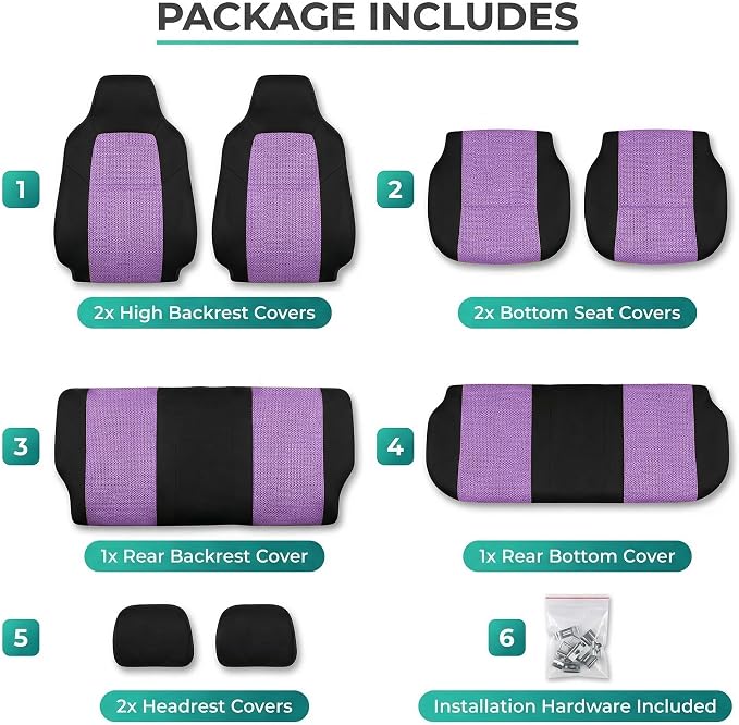 FH Group Automotive Full Car Seat Covers for SUV, Trucks, Sedan and More - Universal Fit Front High Back & Rear Solid Bench Design Interior Accessories - 3D Air Mesh Fabric Center Panel - Purple