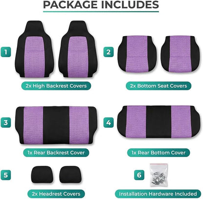 FH Group Automotive Full Car Seat Covers for SUV, Trucks, Sedan and More - Universal Fit Front High Back & Rear Solid Bench Design Interior Accessories - 3D Air Mesh Fabric Center Panel - Purple
