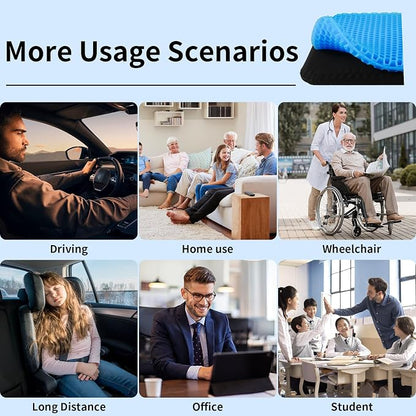 Gel Seat Cushion, Cooling Honeycomb Cushion for Long Sitting, Tailbone & Coccyx Pain Relief, Ergonomic Office Chair Pad, Breathable for Car Seat & Wheelchair(Blue)