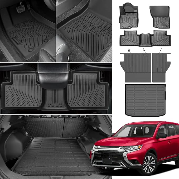 Floor Mats for Mitsubishi Outlander Sport 2011-2024, Outlander Sport Floor Mats Custom Fit Floor Liners & Seatback Mat & Cargo Liner, TPE Non-Slip Waterproof Summer Winter Outlander Mats Accessories