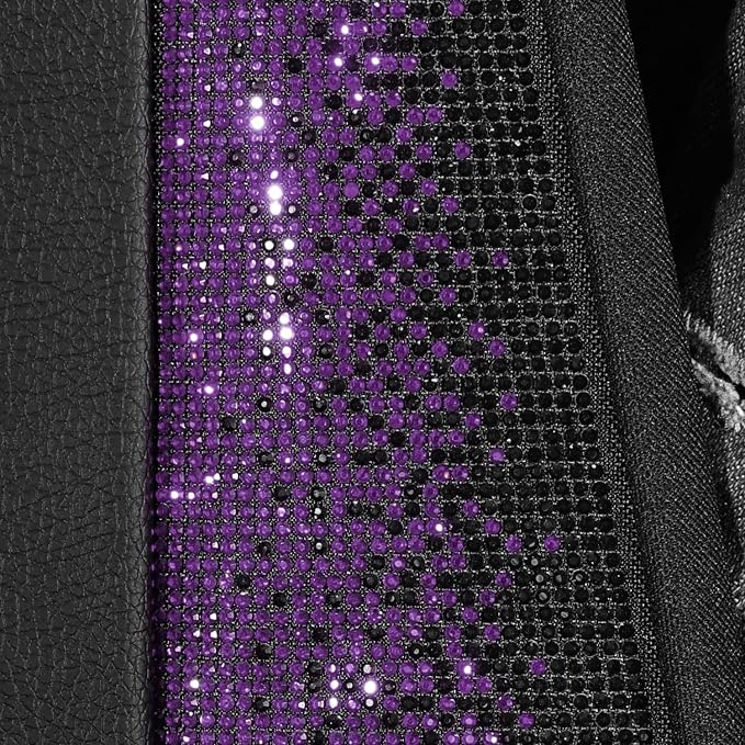 CAR PASS Bling Diamond Leather Car Seat Covers Full Seats Interior Sets, Waterproof Shining Glitter Sparkly Crystal Universal Armrest Fit Automotive Truck SUV Cute Women Girl, Black Purple Rhinestone