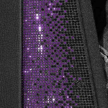 CAR PASS Bling Diamond Leather Car Seat Covers Full Seats Interior Sets, Waterproof Shining Glitter Sparkly Crystal Universal Armrest Fit Automotive Truck SUV Cute Women Girl, Black Purple Rhinestone