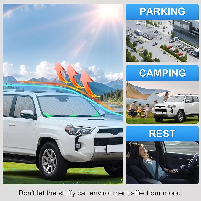 Custom Fit Windshield Sun Shade for Toyota 4Runner 2010-2026 | Custom Fit Windshield Cover, Blocks UV Rays, Double-Layer Heat Shield, Durable Frame, Easy Fold & Storage