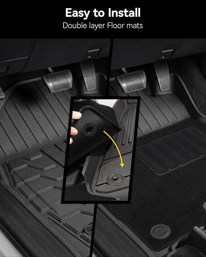 3W Floor Mats with Carpets for 2019-2025 2026 Ram 2500/3500 Crew Cab with Bucket Seat (Not for PTO KIT Models), All Weather TPE Floor Liners 1st & 2nd Row (for Carpet Floor), Black