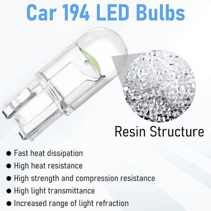 ecocstm 30 PCS Car 194 LED Bulbs, 168 2825 W5W T10 Wedge COB LED Replacement Bulb, Error Free Interior Bulb for Dashboard Light, Dome Lights (Ice Blue)
