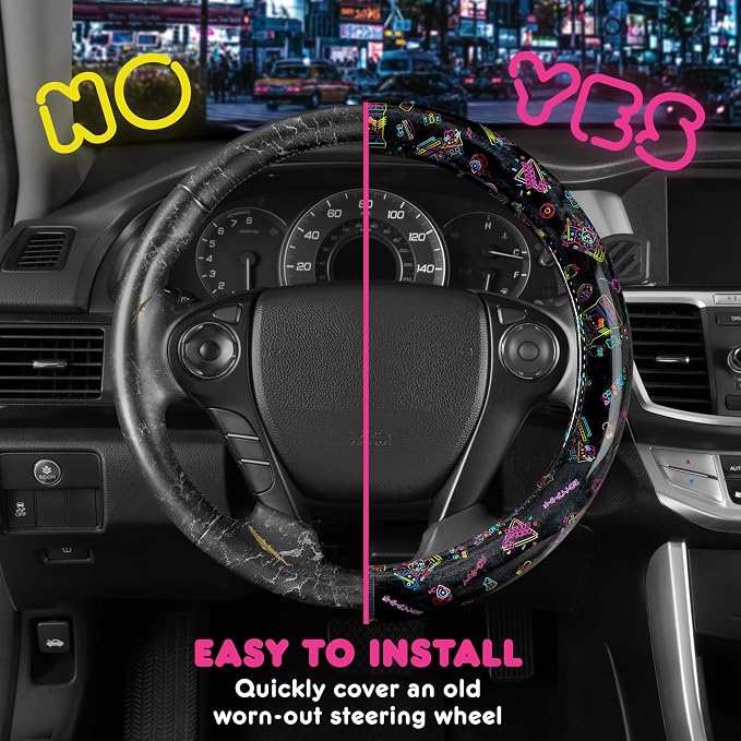 Hello Kitty Steering Wheel Cover, Official Sanrio Car Steering Wheel Cover with Universal Size 14.5-15, Cute Black Hello Kitty Car Accessories for Women (Hello Kitty Kawaii Arcade)