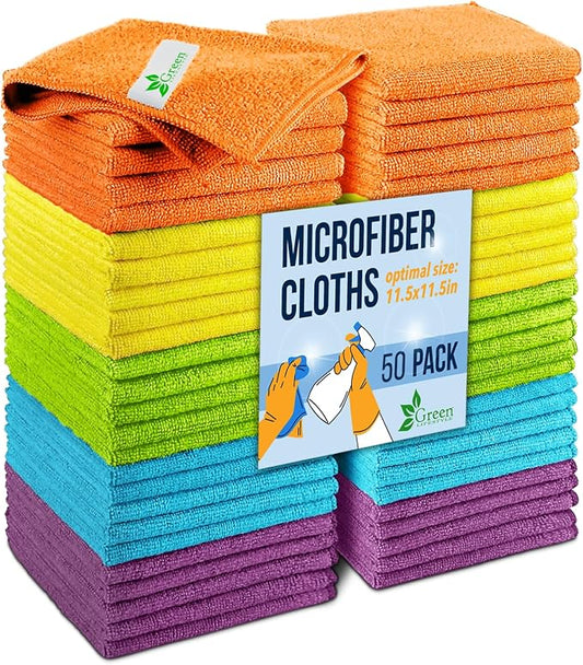 GREEN LIFESTYLE Microfiber Cleaning Cloth 11.5" x 11.5" 50 Pack - Edgeless Microfiber Towels for Cars, Cleaning Rags, Lint Free Car Microfiber Towel, Reusable Cleaning Cloths (Multicolor)