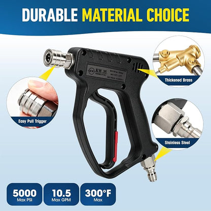 Pressure Washer Short Gun, 5000 PSI/10.5 GPM High Power Washer Spray Gun with 3/8'' Swivel Quick and M22-14mm Connect for Foam Cannon Car Wash