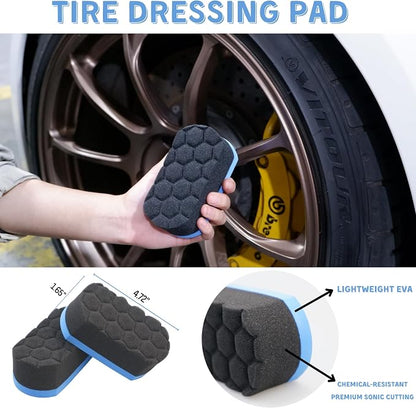 oesee 6PCS Car Wheel Cleaning Detailing Pro Kit, Tire Brush, 2 PCS Soft Wool Rims Brush, Detailing Brush, and Tire Dressing Pads, Scratch-Free & Multipurpose Tire Brush