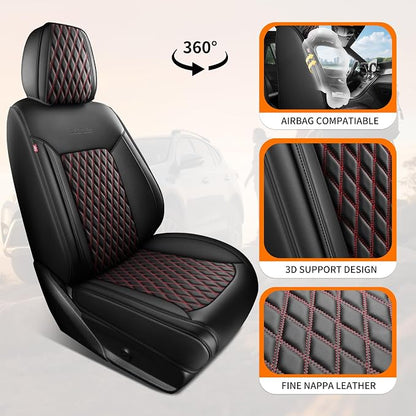 Front Car Seat Cover Set of 1,Universal Precision Fit Contoured Heavy-Duty Nappa Leather Automotive Waterproof Car Seat Protector Cushion,Seat Covers for SUV Trucks,Style1 Black Red Line
