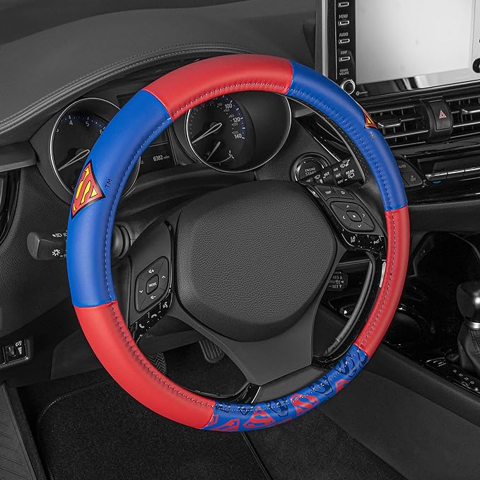 Warner Bros DC Comics Superman Car Accessories Ergonomic Grip Steering Wheel Cover - Universal Size 14.5-15.5 in Diameter, Protects and Insulates for Car, Truck, Van, SUV