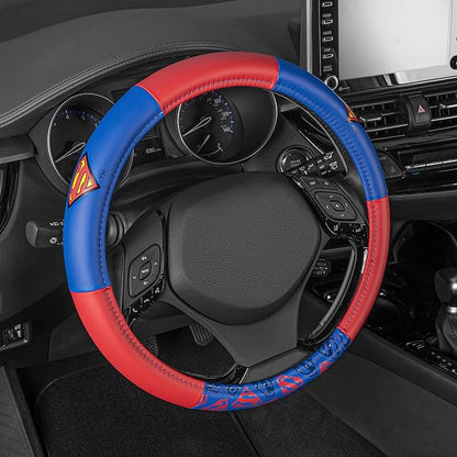 Warner Bros DC Comics Superman Car Accessories Ergonomic Grip Steering Wheel Cover - Universal Size 14.5-15.5 in Diameter, Protects and Insulates for Car, Truck, Van, SUV