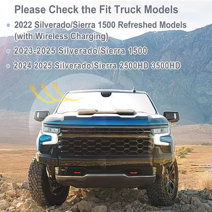 Windshield Sun Shade for 2023-2026 Chevy Silverado/GMC Sierra 1500, 2024-2026 Silverado/Sierra 2500HD 3500HD & 2022 Refreshed Model, Fully Covered Foldable Front Sun Shade, Blocks UV Rays and Heat