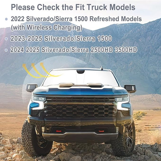 Windshield Sun Shade for 2023-2026 Chevy Silverado/GMC Sierra 1500, 2024-2026 Silverado/Sierra 2500HD 3500HD & 2022 Refreshed Model, Fully Covered Foldable Front Sun Shade, Blocks UV Rays and Heat