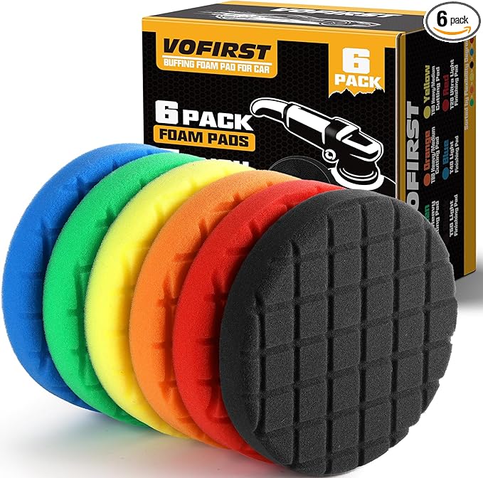 6 PCS 5.5 Inch Buffing Pads, Polishing Pad Kit for 5 Inch Backing Plate, Foam Sponge Buffing Pad for Car Buffer, Compounding, Polishing and Waxing