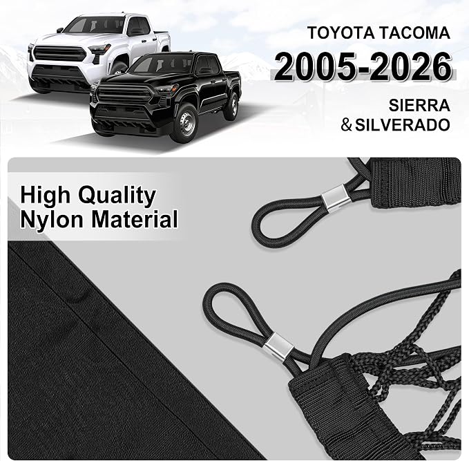 Amiss Truck Bed Cargo Net with Bottom Organizer, Compatible with Toyota Tacoma 2005-2025 2026, Portable Storage for Pickup Cargo and Heavy Duty Hook, Exterior Accessories for Car SUV Truck