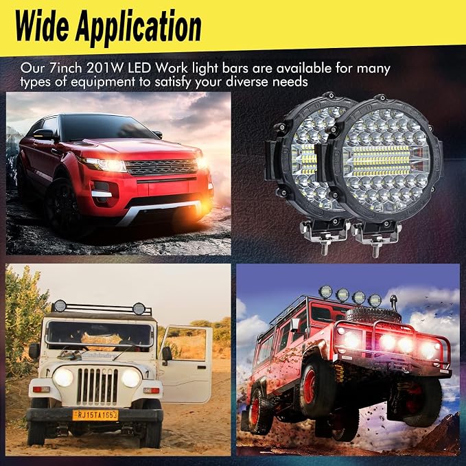 7 Inch Round LED Offroad Light Pod 201W 15000LM Off Road Driving Work Light Pod Flood Beam Pod Lights for Pickup Trucks SUV ATV UTV Tractor, 10PCS