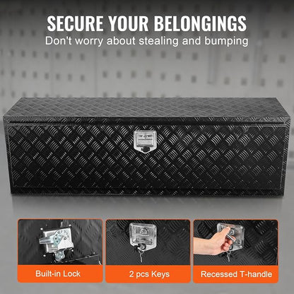 VEVOR Underbody Truck Box, 60" x 17" x 18" Pickup Storage Box, Heavy Duty Aluminum Diamond Plate Tool Box with Lock and Keys, Waterproof Trailer Storage Box with T-Handle Latch for Truck, Van, Trailer