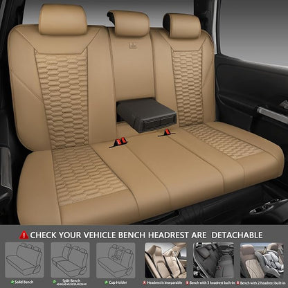 CAR PASS 3D Foam PU Leather Car Seat Covers Full Set,Tan Breathable Faux Leather Seat Covers for Car,Anti Slip Universal Fit for SUVs Vans Sedan Truck Automotive,Armrest Airbag Compatible All Beige