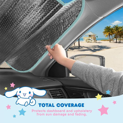 Carbella Cinnamoroll Car Windshield Sun Shade, Official Sanrio Accordion Style Sunshade for Car Window, Cute Kawaii Car Sun Shade Windshield, Cinnamoroll Car Accessories for Women (Lemon Chill)