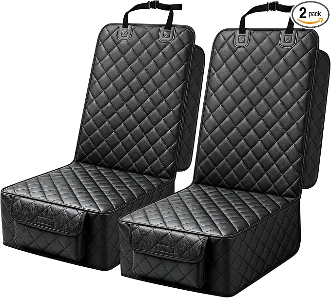 PETICON Front Seat Car Cover 2 Pack, Waterproof PU Leather Dog Car Seat Cover with Side Flaps, Nonslip Scratchproof Captain Chair Seat Cover Fits for Cars, Trucks, SUVs, Jeep