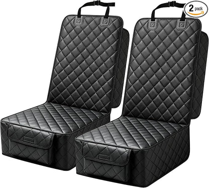 PETICON Front Seat Car Cover 2 Pack, Waterproof PU Leather Dog Car Seat Cover with Side Flaps, Nonslip Scratchproof Captain Chair Seat Cover Fits for Cars, Trucks, SUVs, Jeep