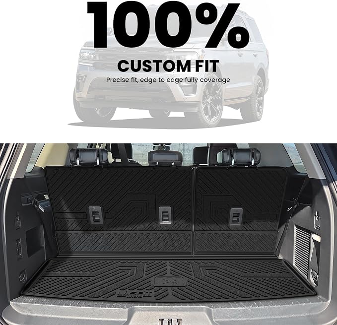 LASFIT Cargo Mat for Ford Expedition Standard&Lincoln Navigator Standard 2018-2024 Backrest Liner, Custom Fit All Weather Protector Split Design Easy Installation Trunk with Seatback Mat,4 pcs Black