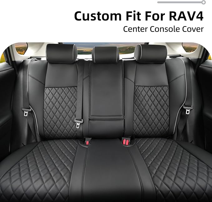 Lolcar Rav4 Seat Covers Custom Fit for Toyota Rav4 (for Hybrid) 2019-2025 LE,XLE,XLE Premium,Limited,Woodland Edition, Leather Truck Seat Cover Full Set for SUV,Faux Leather (Black Gray Grid)
