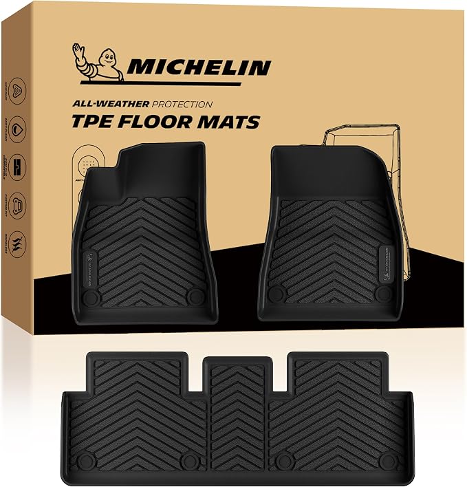 Michelin Vehicle Mat, All-Weather TPE Custom Fit Liner for Tesla Model 3 Floor Mats 2024-2027 (3 Piece), Premier B
