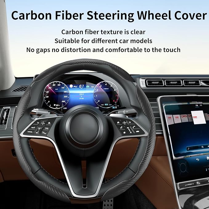 Carbon Fiber Steering Wheel Cover, 3-Piece Set Anti-Skid Comfortable Grip Segmented Butterfly Design, Easy Snap-On Installation Universal Fit 99% Cars, Black
