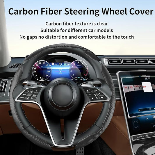 Carbon Fiber Steering Wheel Cover, 3-Piece Set Anti-Skid Comfortable Grip Segmented Butterfly Design, Easy Snap-On Installation Universal Fit 99% Cars, Black