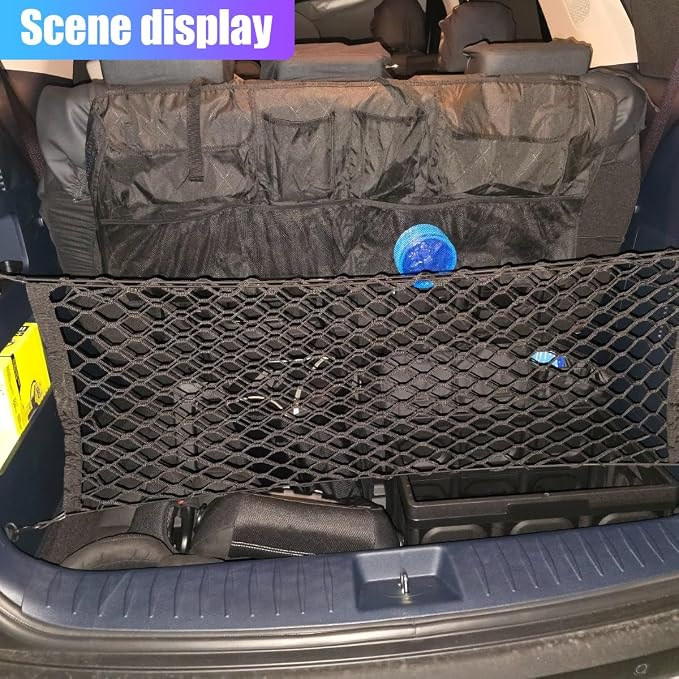 ZIMISI Car Cargo Net, Elastic Stretchable Car Trunk Cargo Storage Net with Hooks, Double-Layer Nylon Truck Organizer Mesh, Vehicle Interior Accessories for Most SUVs, Trucks (35.4x15.7 inch/90×40 cm)