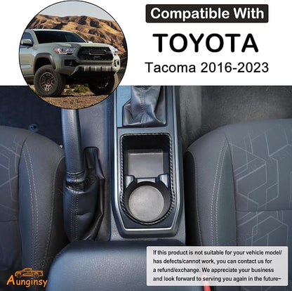 Aunginsy Car Gear Shift Panel Cup Holder Trim Ring Compatible with Toyota Tacoma 2016-2023 Truck Center Console Gear Shifter Cup Holder Panel Decorative Frame Protection Cover ABS Interior Accessories
