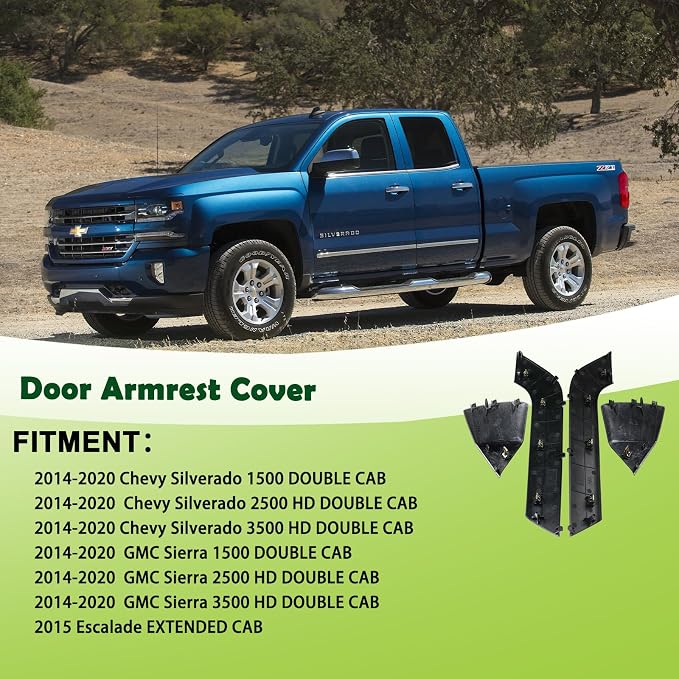 4PCS Door Armrest Cover Trim Kit Front&Rear Left Right Side Door Panel Arm Rest Bezel Set Synthesis Gray Compatible with 2014-2020 Chevy Silverado GMC Sierra Double Cab