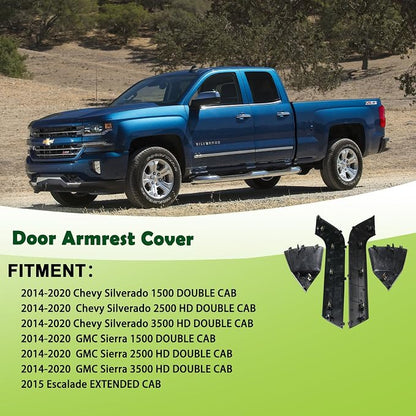 4PCS Door Armrest Cover Trim Kit Front&Rear Left Right Side Door Panel Arm Rest Bezel Set Synthesis Gray Compatible with 2014-2020 Chevy Silverado GMC Sierra Double Cab