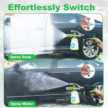DUSICHIN Pressure Washer Gun Foam Cannon Dual Connector Shift Valve, Car Wash Foam Cannon Kit 1/4 Inch Quick Connector 5 Pressure Washer Nozzle Tips Build-in Design Work with A Pressure Washer DUS2703