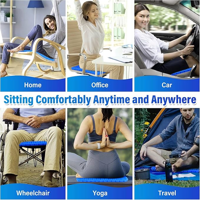 Gel Seat Cushion for Long Sitting Pressure Relief(Super Large & Thick) - Gel Cushions for Office Chairs - Tailbone Pain Relief Cushion, Sciatica & Back Support, Wheelchair Cushions & Car Seat Cushion