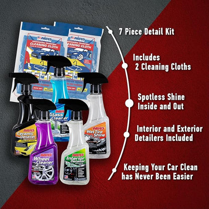 ABRO Professional Grade Car Detailing Kit, Includes Streak Free Glass Cleaner, Wheel Cleaner, 2 Mircofiber Cleaning Towels, Interior & Exterior Wash