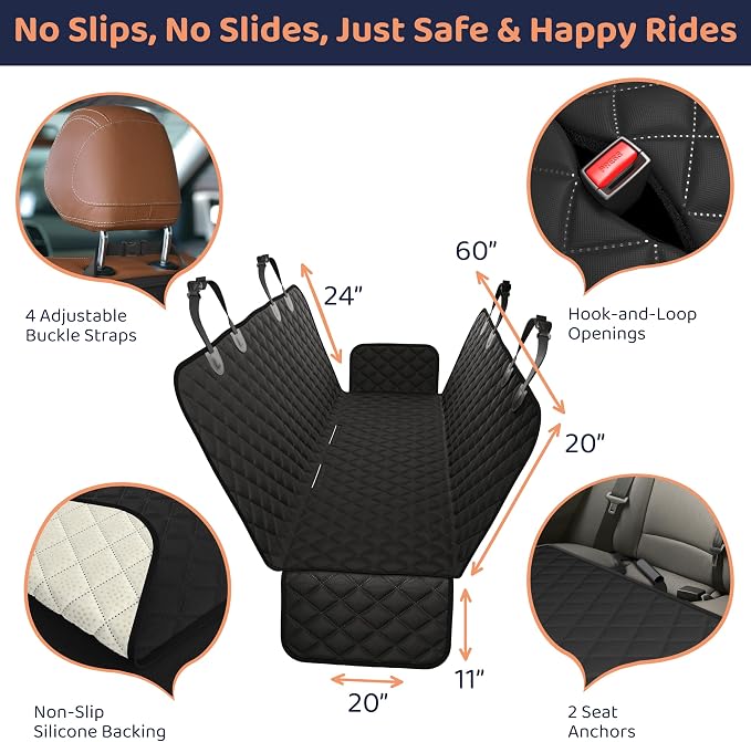 Petloox XL Dog Car Seat Cover for Back Seat, Waterproof Hammock for Car, SUV & Truck, Non-Slip Backseat Cover for Dogs, Heavy-Duty Dog Hammock Style Seat Protector Pets, Easy to Install & Clean