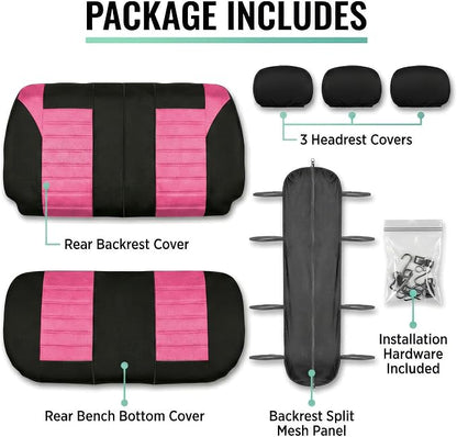 FH Group Automotive Car Seat Covers Rear Set Premium 3D Air Mesh Seat Covers, Airbag Compatible and Split Bench Cover Universal Fit Interior Accessories for Cars Trucks and SUVs - Pink