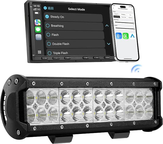 LED Light Bar 72W Spot Flood Combo Beam, Smart App Controlled Off Road Driving Lights Supports CarPlay/Android Auto, IP67 Waterproof 6000K White Lamps for Trucks, ATV, UTV, SUV, Boat (1 Pack)