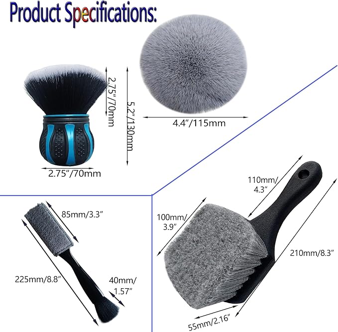 Professional Car Detailing Brush Set - Soft Bristle Interior Leather Dash Brush, Dual-End Vent & Crevice Cleaner, Long Handle Tire Scrub Brush for Auto Detailing, Car Wash Kit