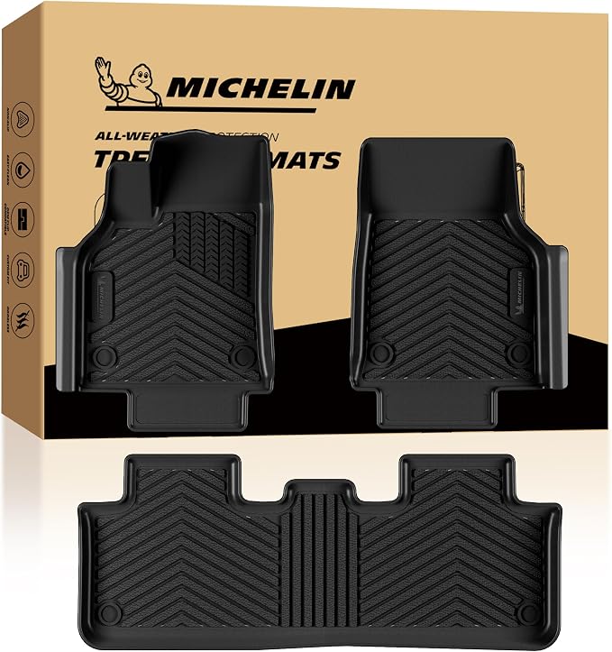 Michelin Vehicle Mat, All-Weather TPE Custom Fit Liner for Tesla Model Y 5 Seat Standard Floor Mats 2025-2027 (3 Piece), Not Fit Premium or Performance, Premier