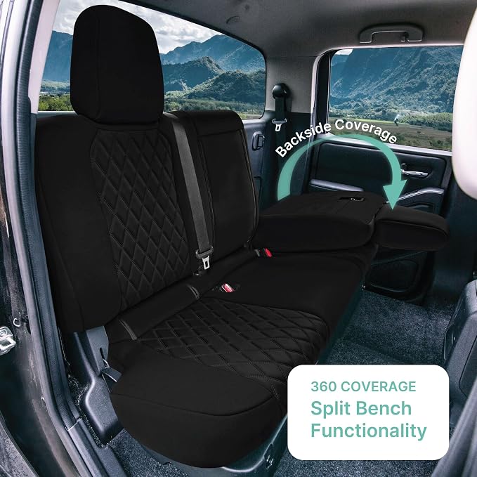 FH Group Custom Fit Car Seat Covers Specifically Made for 2022-2026 Nissan Frontier, Rear Set Black Ultraflex Neoprene Waterproof Automotive Seat Covers for Pickup Truck, Nissan Accessories